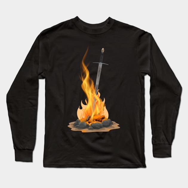 Bonfire with sword Long Sleeve T-Shirt by Psychodelic Goat